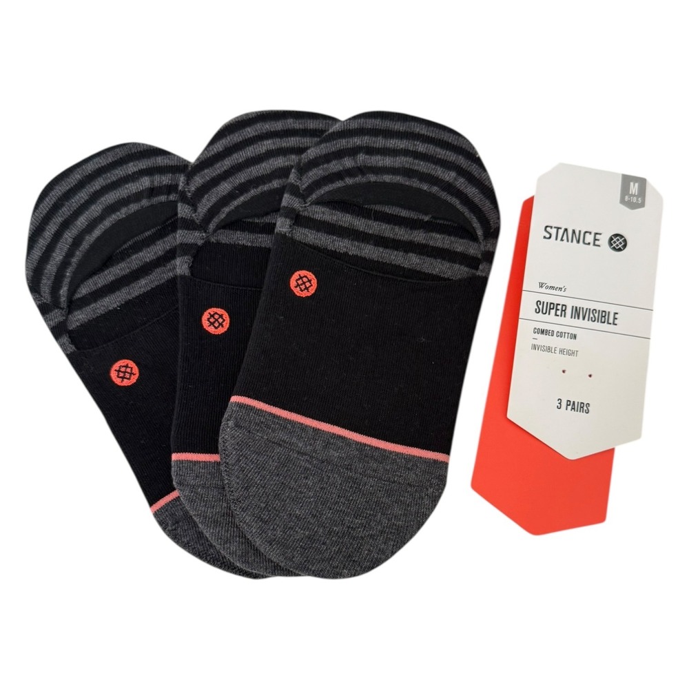 NEW Stance Super Invisible Womens 3 Pack No Show Socks Black Grey Size M 8-10.5